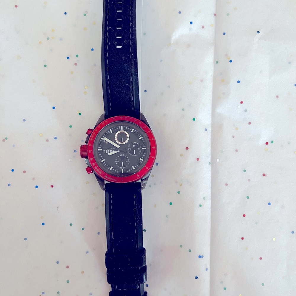 Fossil Watch (Red and black rubber Watch)
